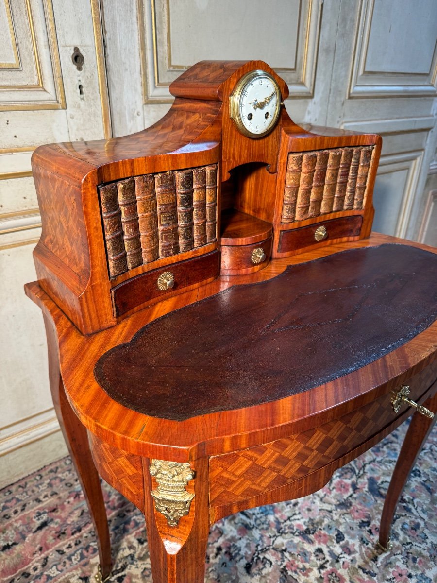 Small Desk In Marquetry From The Napoleon 3 Period From The 19th Century -photo-3