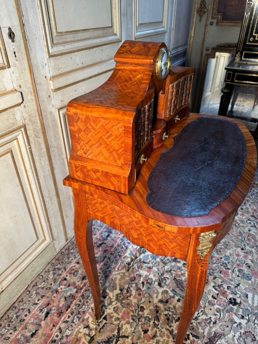 Small Desk In Marquetry From The Napoleon 3 Period From The 19th Century -photo-4