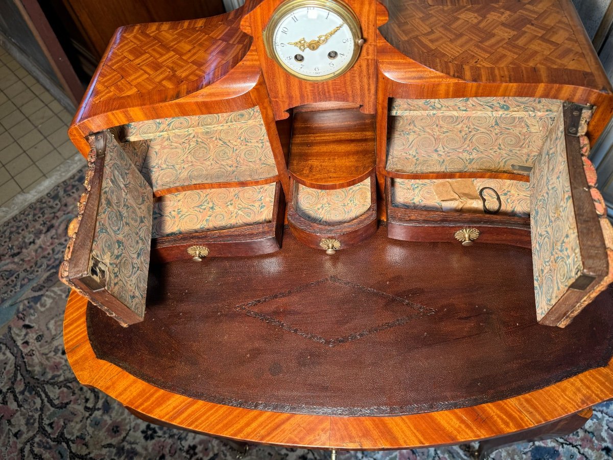 Small Desk In Marquetry From The Napoleon 3 Period From The 19th Century -photo-2