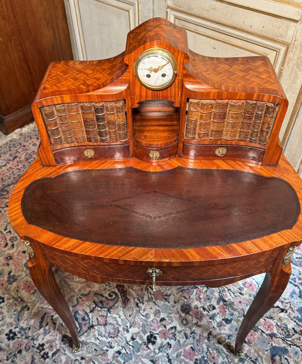 Small Desk In Marquetry From The Napoleon 3 Period From The 19th Century -photo-4