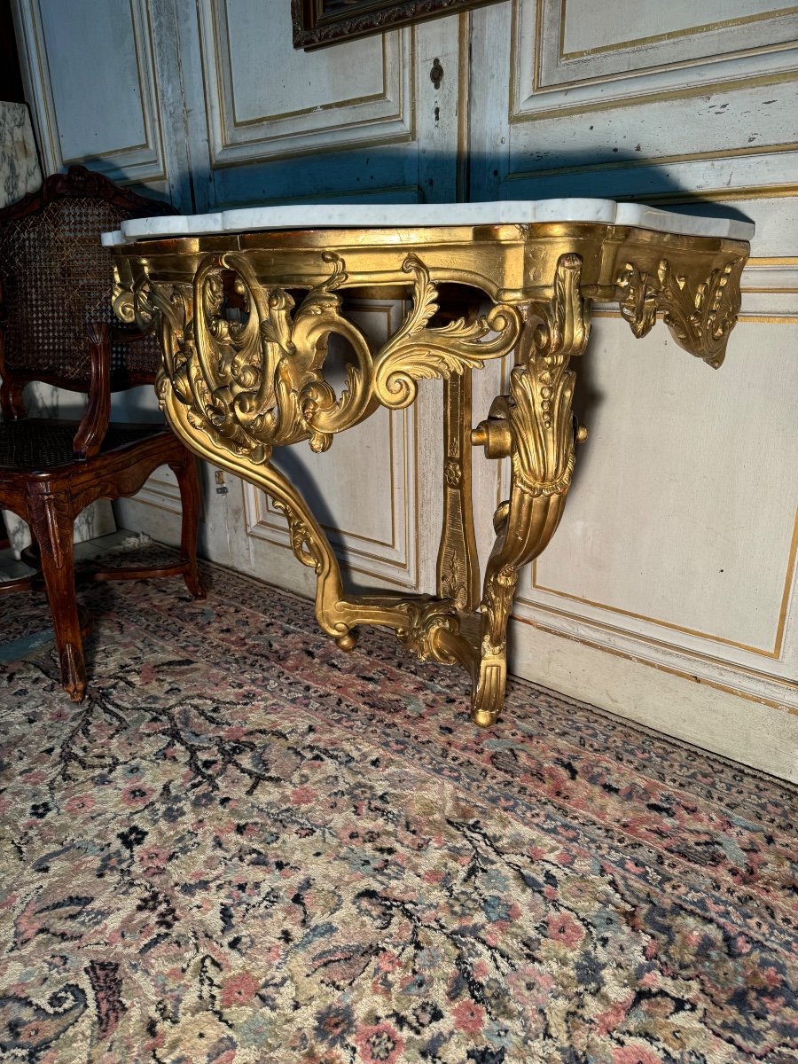 Console En Bois Doré Et Sculpté D époque Louis XV 18 Eme Siècle -photo-2