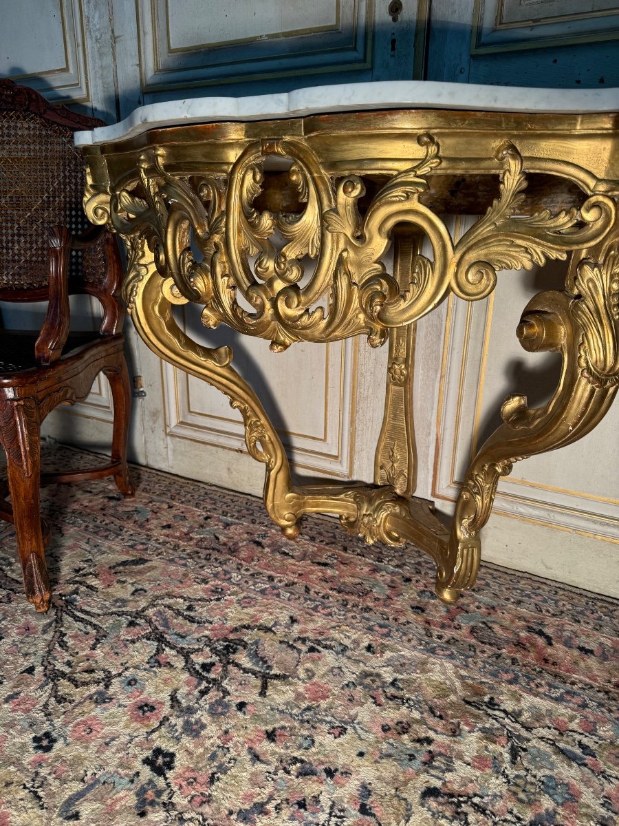 Console En Bois Doré Et Sculpté D époque Louis XV 18 Eme Siècle -photo-3