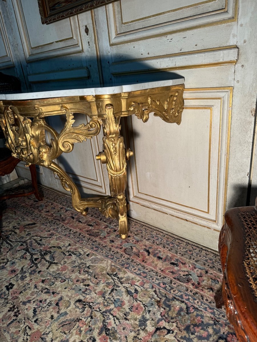 Console En Bois Doré Et Sculpté D époque Louis XV 18 Eme Siècle -photo-4