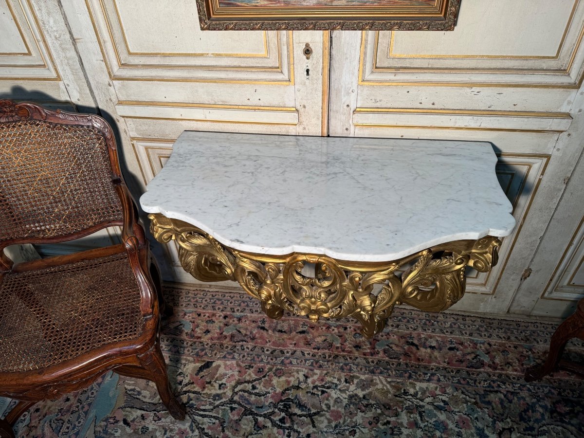 Console En Bois Doré Et Sculpté D époque Louis XV 18 Eme Siècle -photo-1