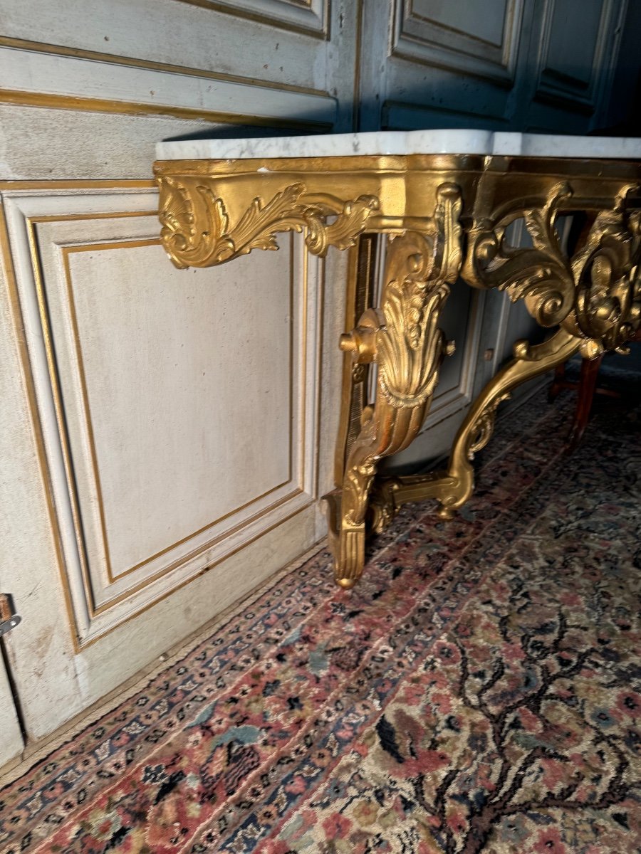 Console En Bois Doré Et Sculpté D époque Louis XV 18 Eme Siècle -photo-2