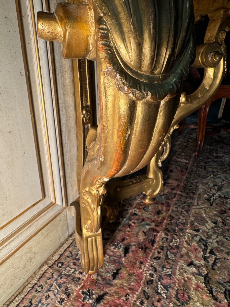 Console En Bois Doré Et Sculpté D époque Louis XV 18 Eme Siècle -photo-3