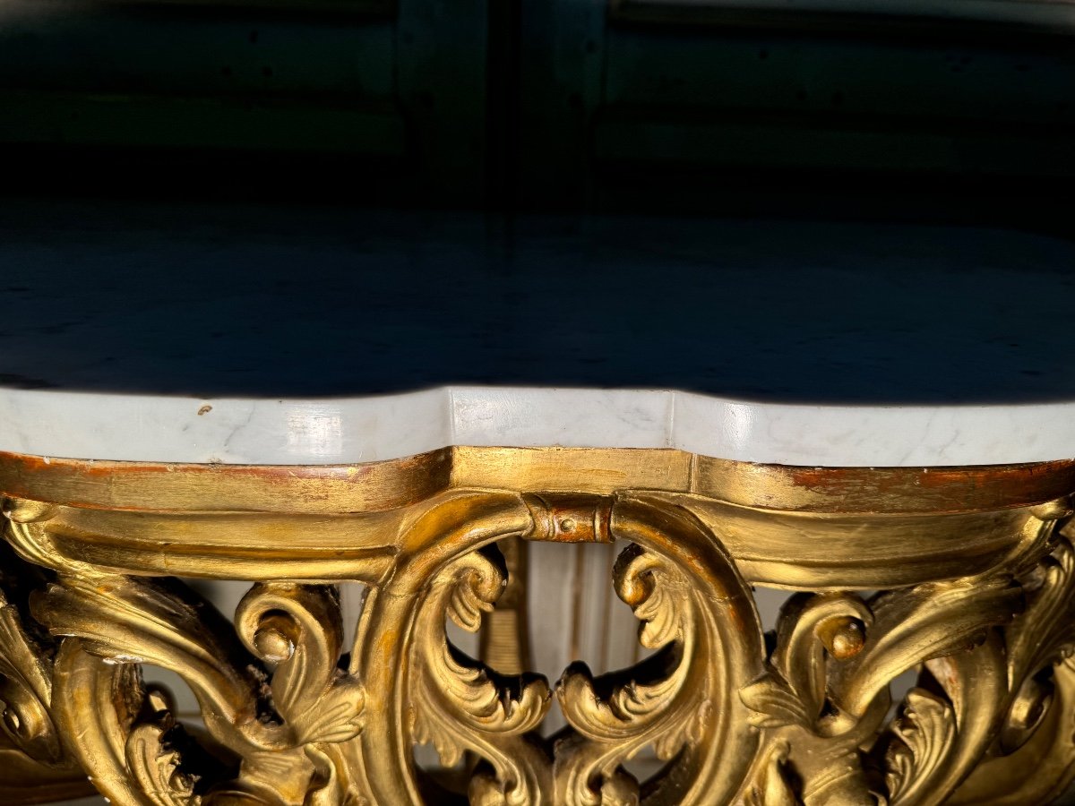 Console En Bois Doré Et Sculpté D époque Louis XV 18 Eme Siècle -photo-5