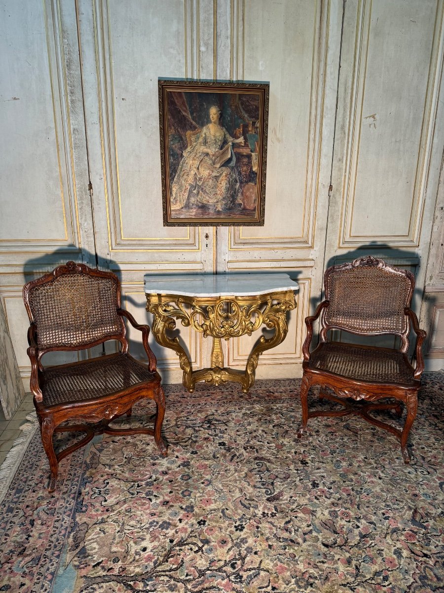 Console En Bois Doré Et Sculpté D époque Louis XV 18 Eme Siècle -photo-6