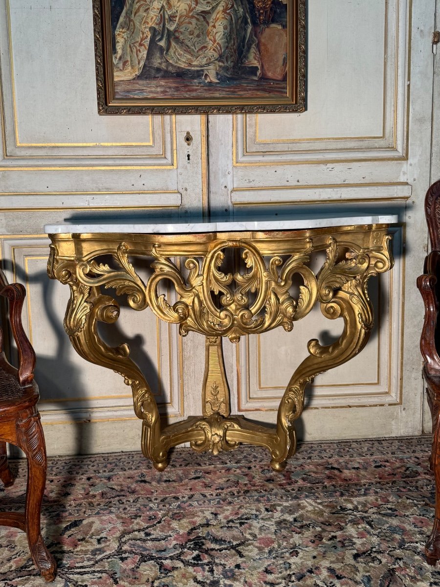 Console En Bois Doré Et Sculpté D époque Louis XV 18 Eme Siècle 