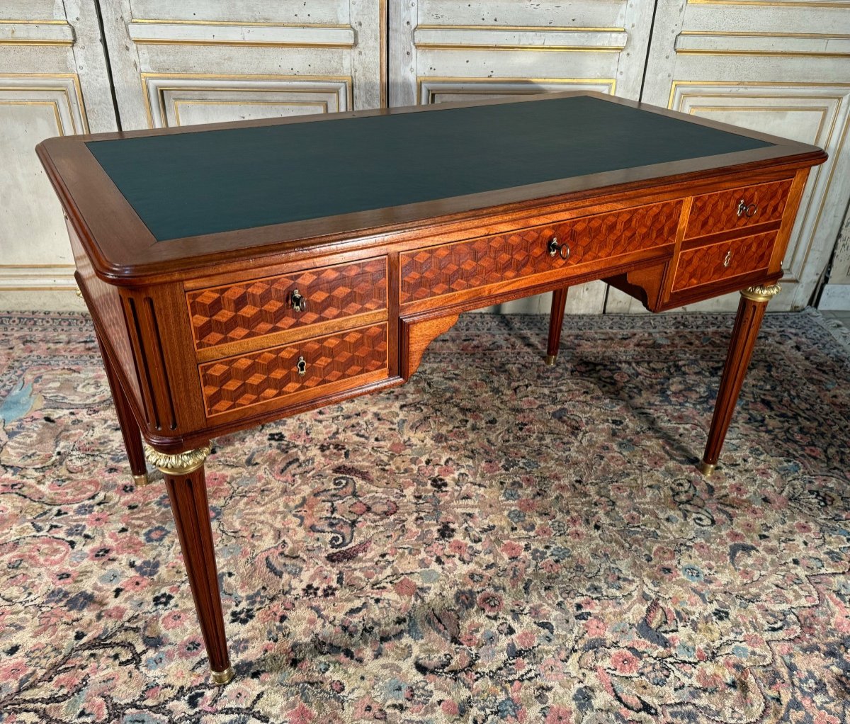 Louis XVI Style Bureau Plat In Marquetry 19th Century -photo-3