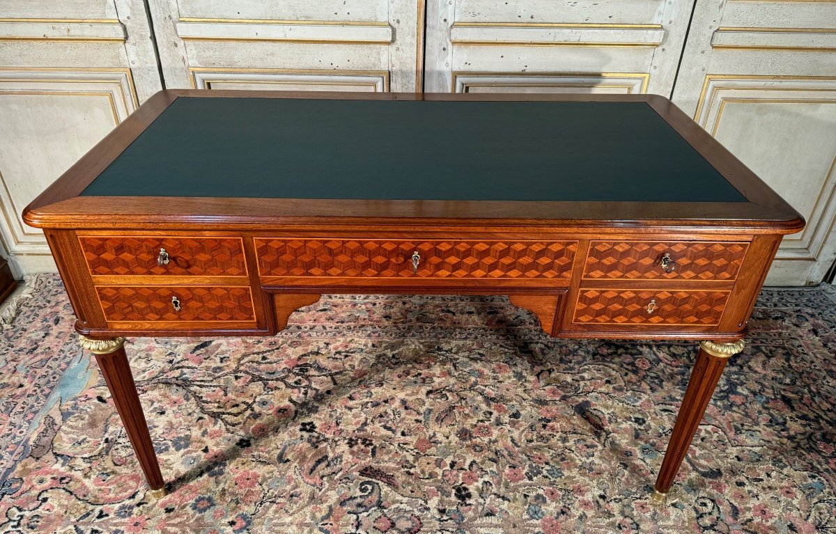 Louis XVI Style Bureau Plat In Marquetry 19th Century -photo-2