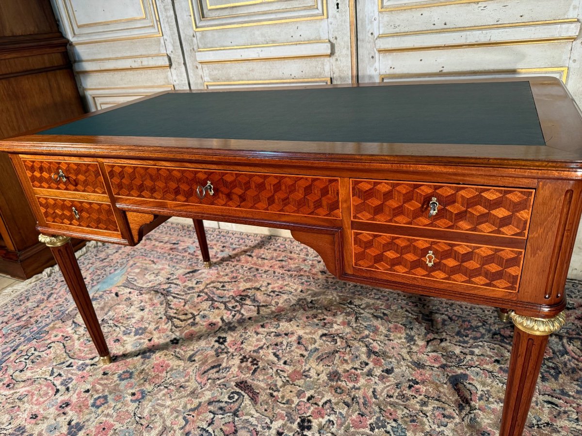 Louis XVI Style Bureau Plat In Marquetry 19th Century -photo-3