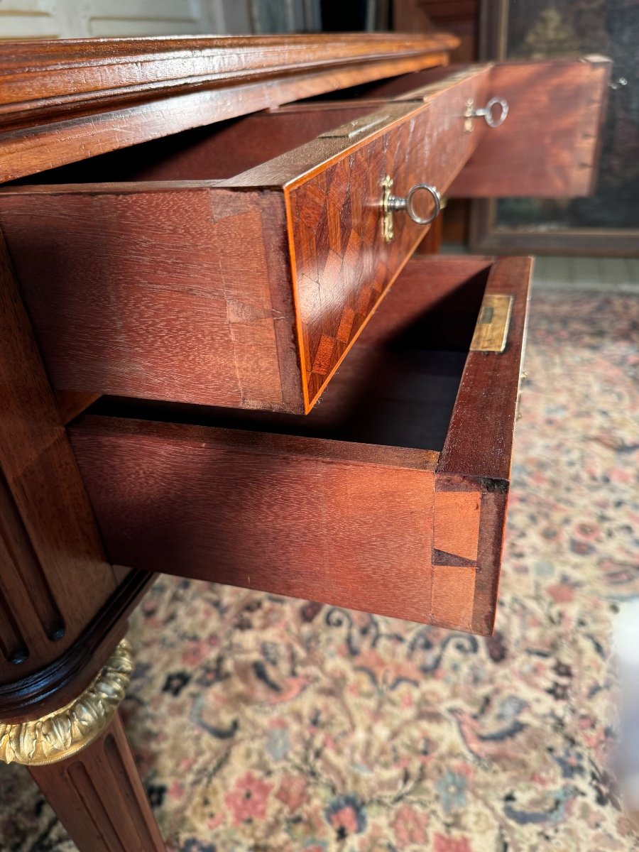 Louis XVI Style Bureau Plat In Marquetry 19th Century -photo-6