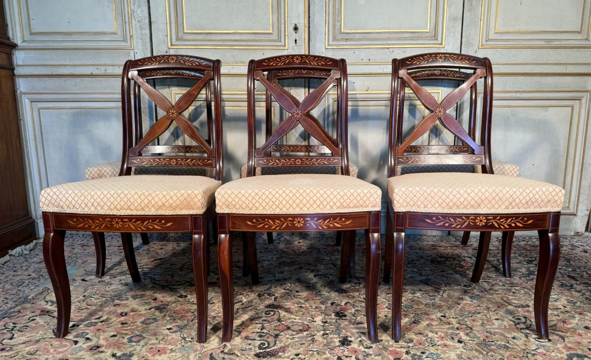 6 Chaises Charles X Palissade Et Citronnier 19 Eme -photo-2