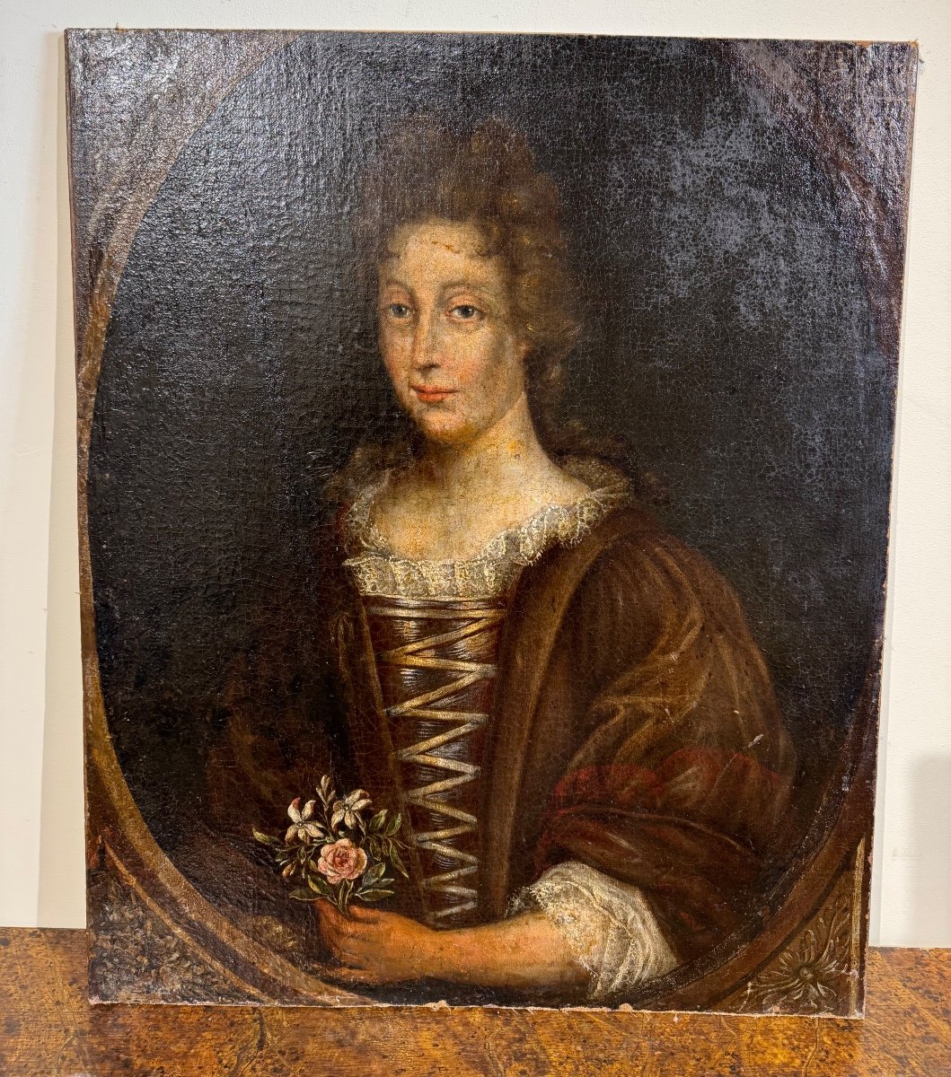 Oil Painting On Canvas Old Portrait 17th Century 