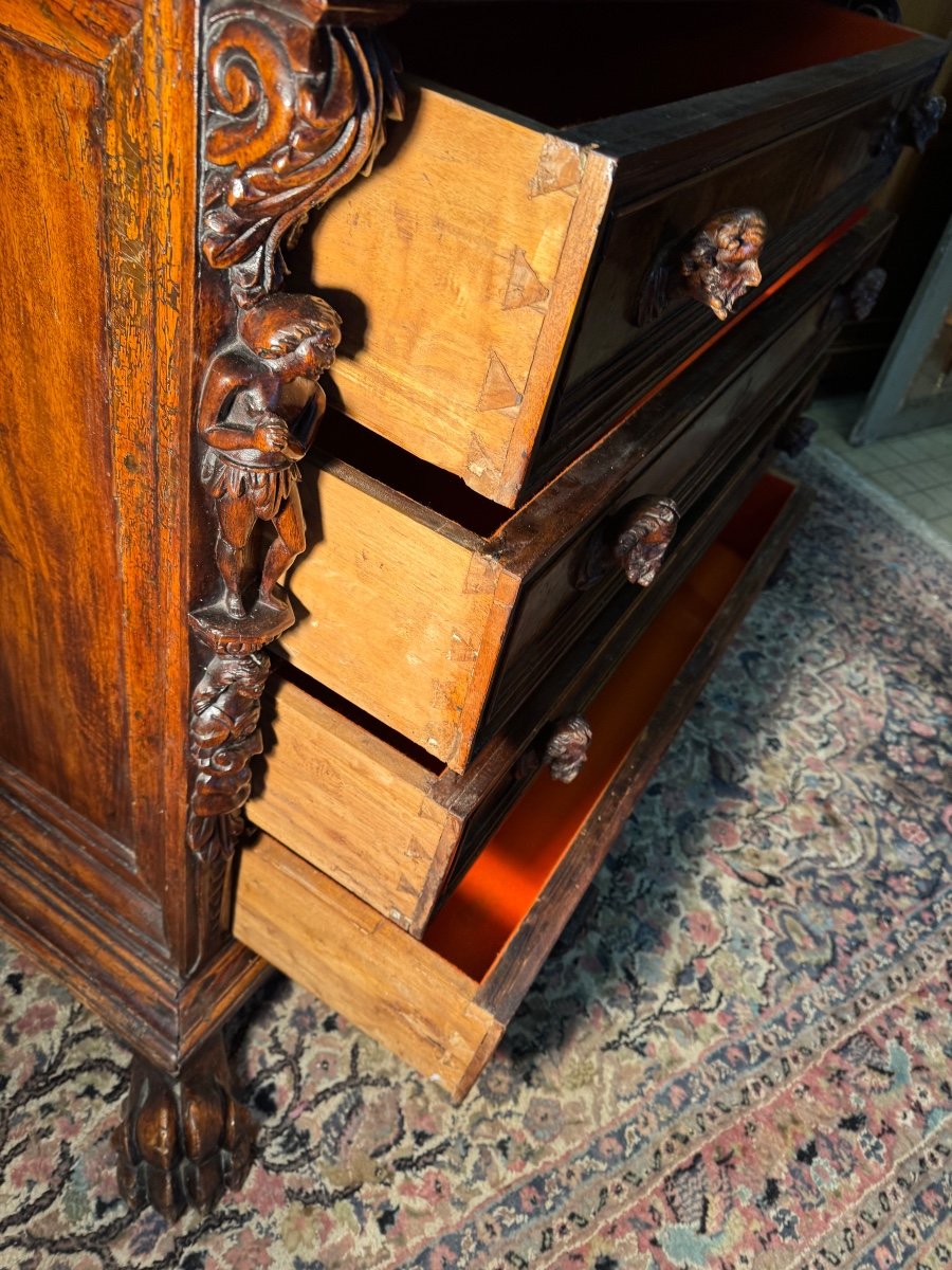 Bambocci Genoese Chest Of Drawers In Walnut, Late 17th Century -photo-4