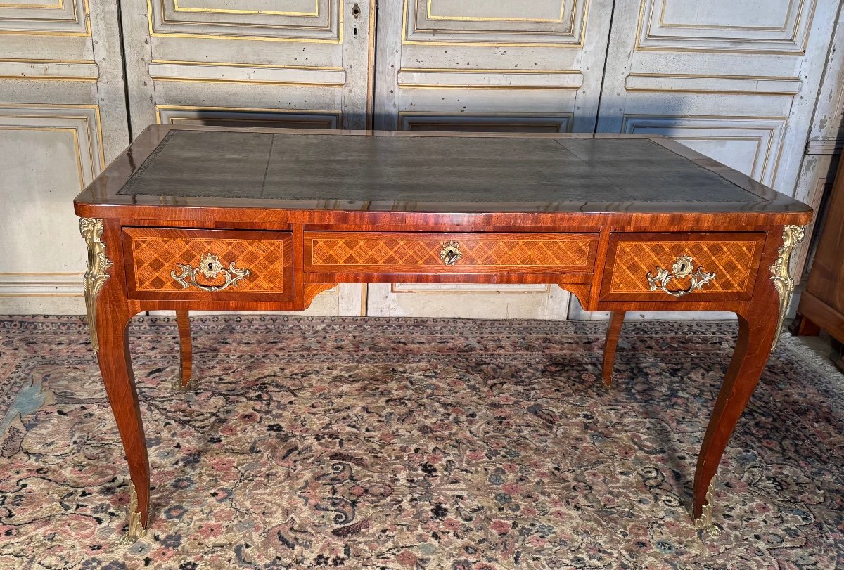 Bureau En Marqueterie De Style Louis XV Fin 19 Eme -photo-3