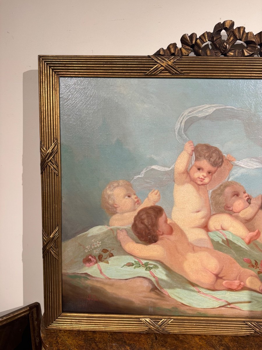 Large Hst Decor Painting With Louis XVI Style Cherubs -photo-3