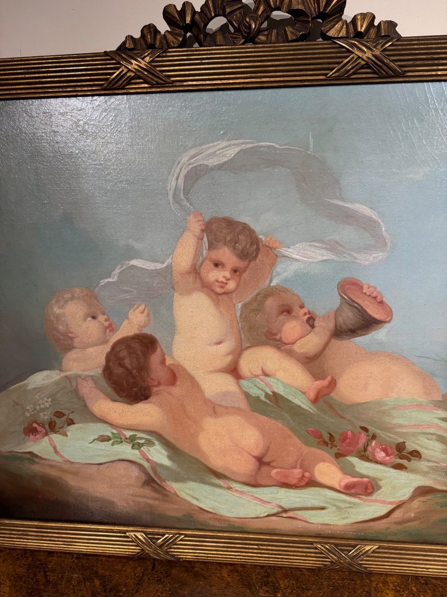 Large Hst Decor Painting With Louis XVI Style Cherubs -photo-4