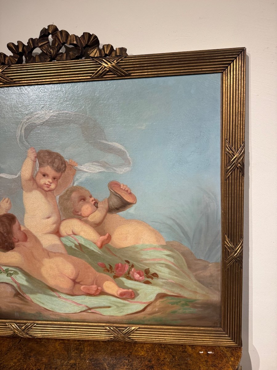 Large Hst Decor Painting With Louis XVI Style Cherubs -photo-1