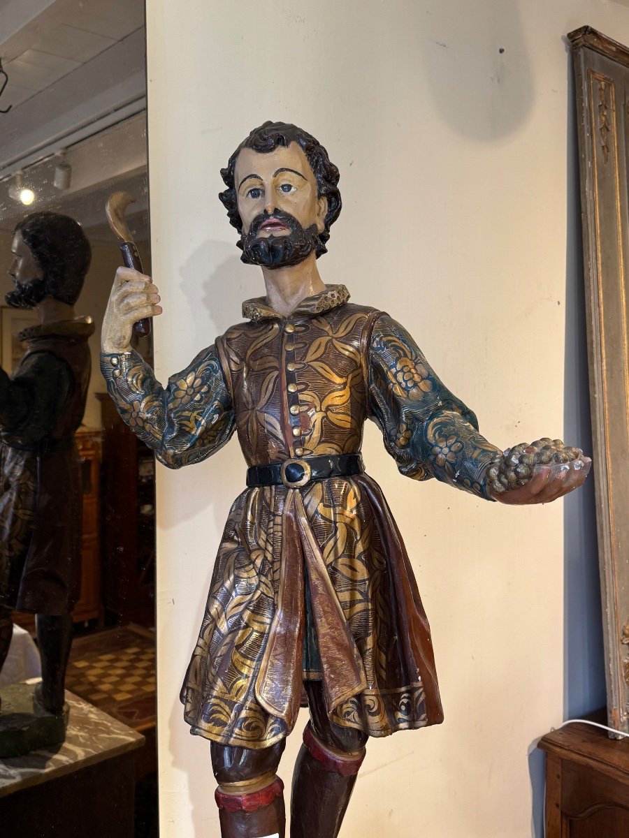 Large Wooden Sculpture Saint Verny Patron Saint Of Winegrowers 19th Century -photo-2