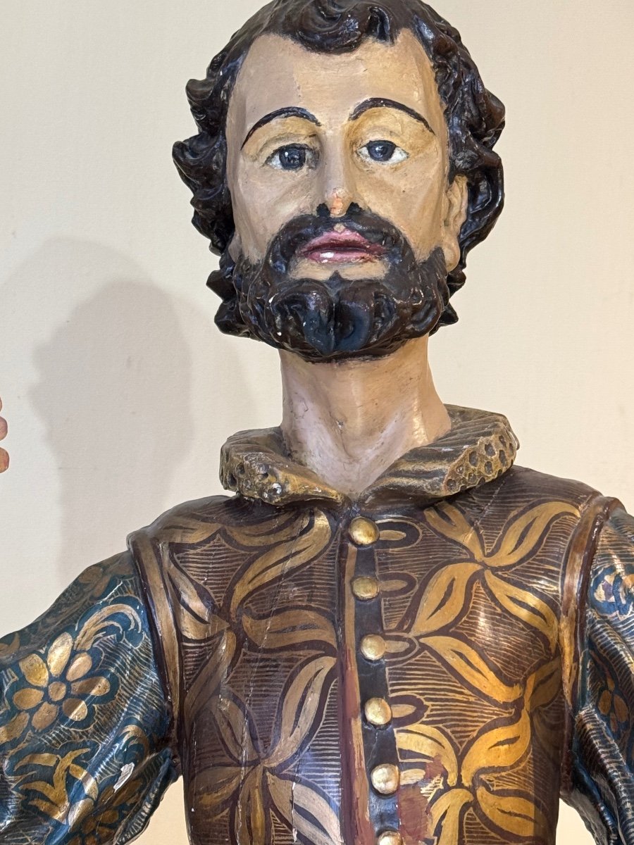 Large Wooden Sculpture Saint Verny Patron Saint Of Winegrowers 19th Century -photo-1