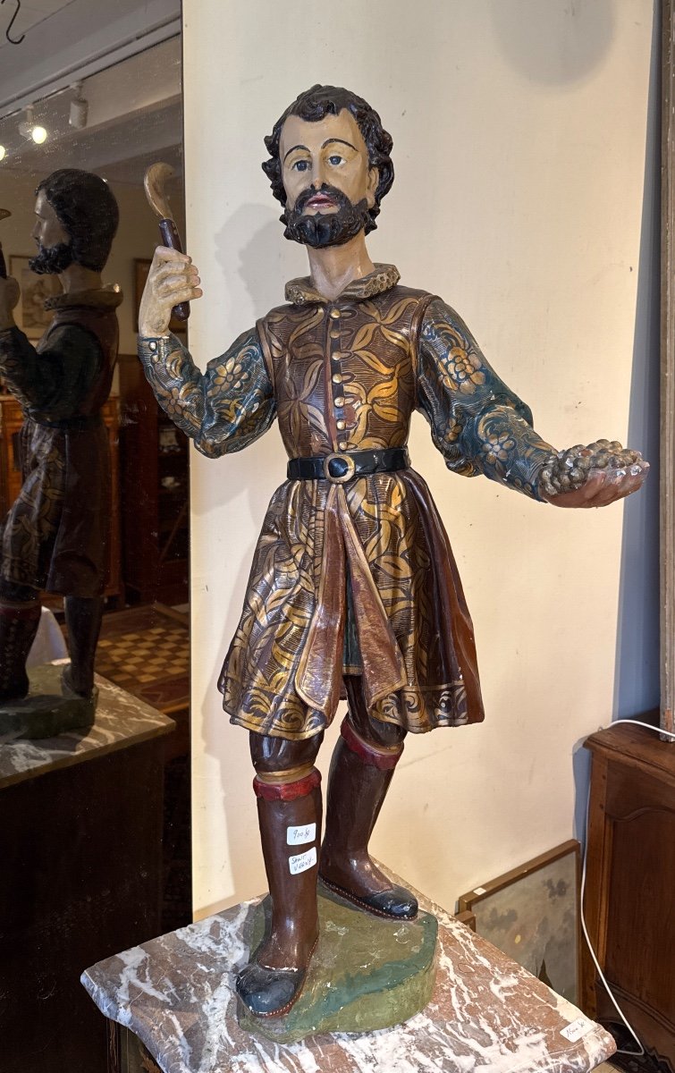 Large Wooden Sculpture Saint Verny Patron Saint Of Winegrowers 19th Century 