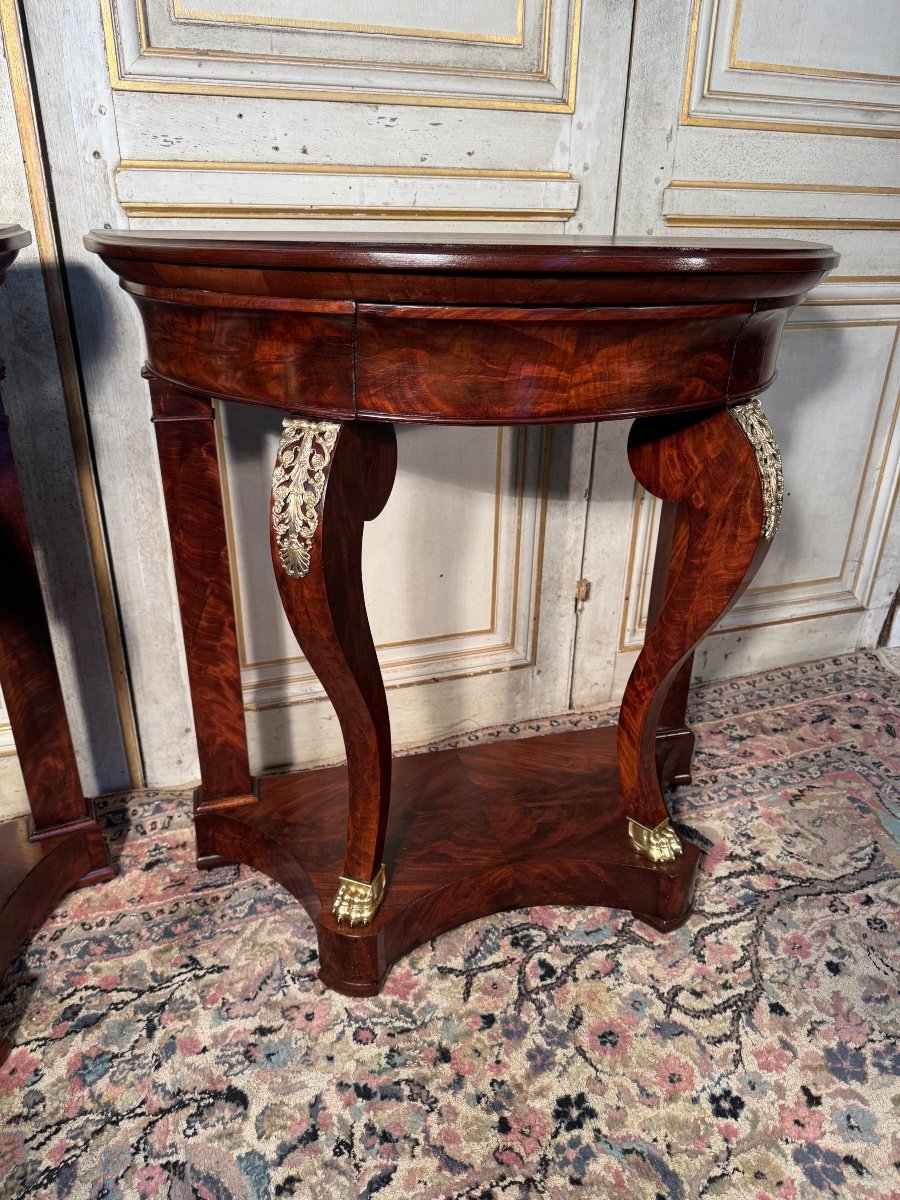 Pair Of Mahogany Consoles From The Napoleon 1st Period -photo-2