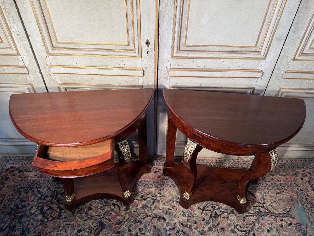 Pair Of Mahogany Consoles From The Napoleon 1st Period -photo-2