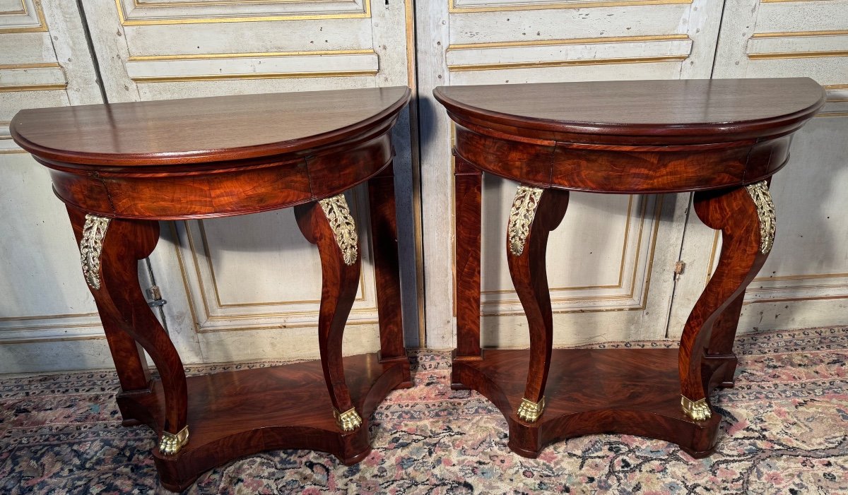 Pair Of Mahogany Consoles From The Napoleon 1st Period 