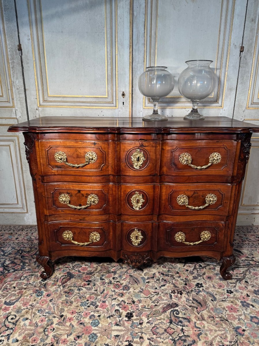 Commode Louis XV Arbalète En Noyer 18 Eme Siècle -photo-3