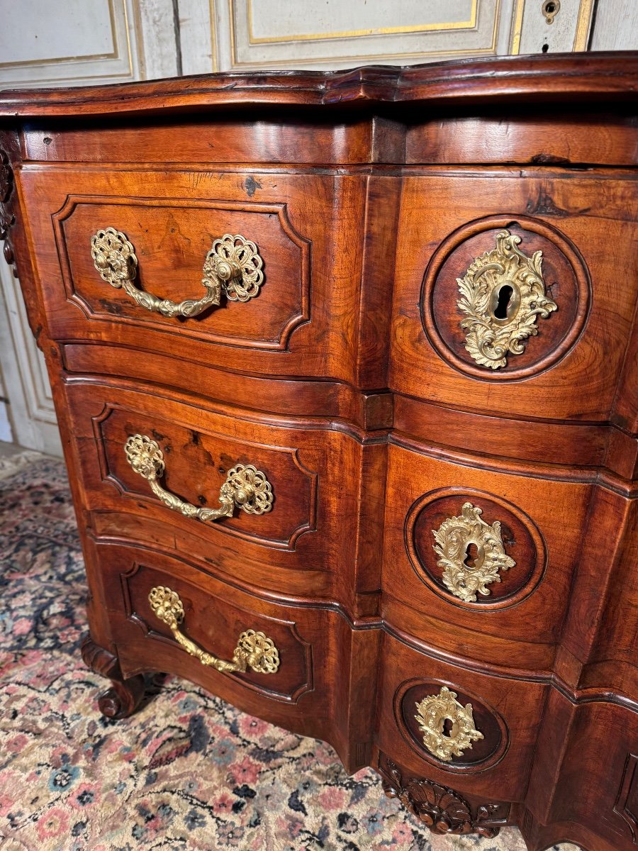 Commode Louis XV Arbalète En Noyer 18 Eme Siècle -photo-4