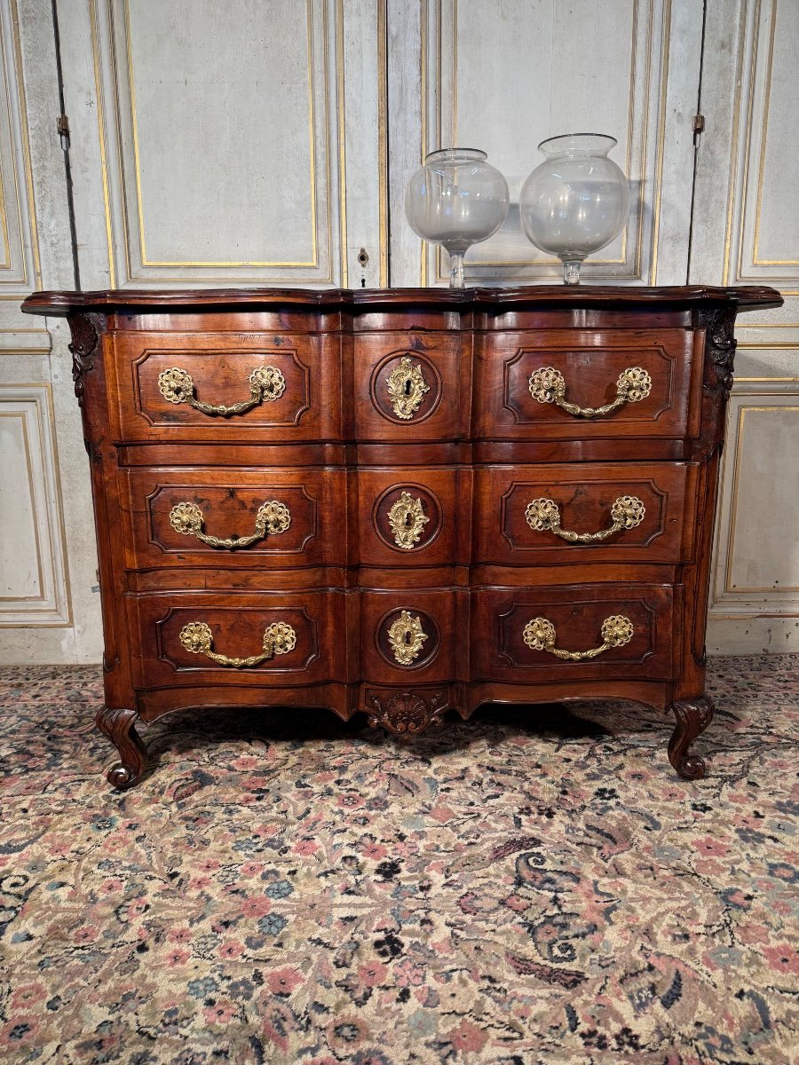 Commode Louis XV Arbalète En Noyer 18 Eme Siècle -photo-1