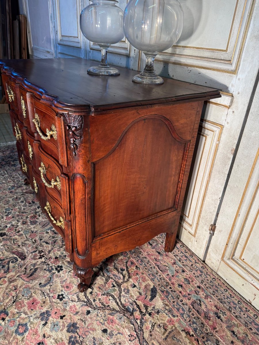 Commode Louis XV Arbalète En Noyer 18 Eme Siècle -photo-3