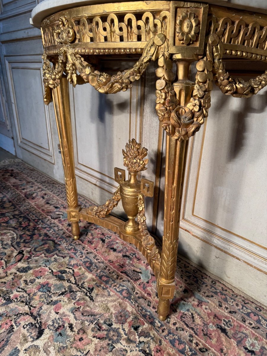 Louis XVI Period Half Moon Console In Carved And Gilded Wood -photo-2