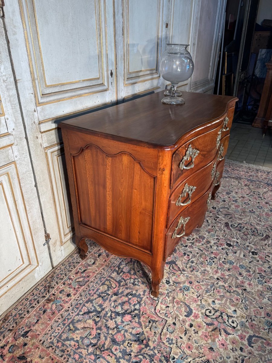 Commode Louis XV  Galbée En Noyer Blond 18 Eme Siècle -photo-4