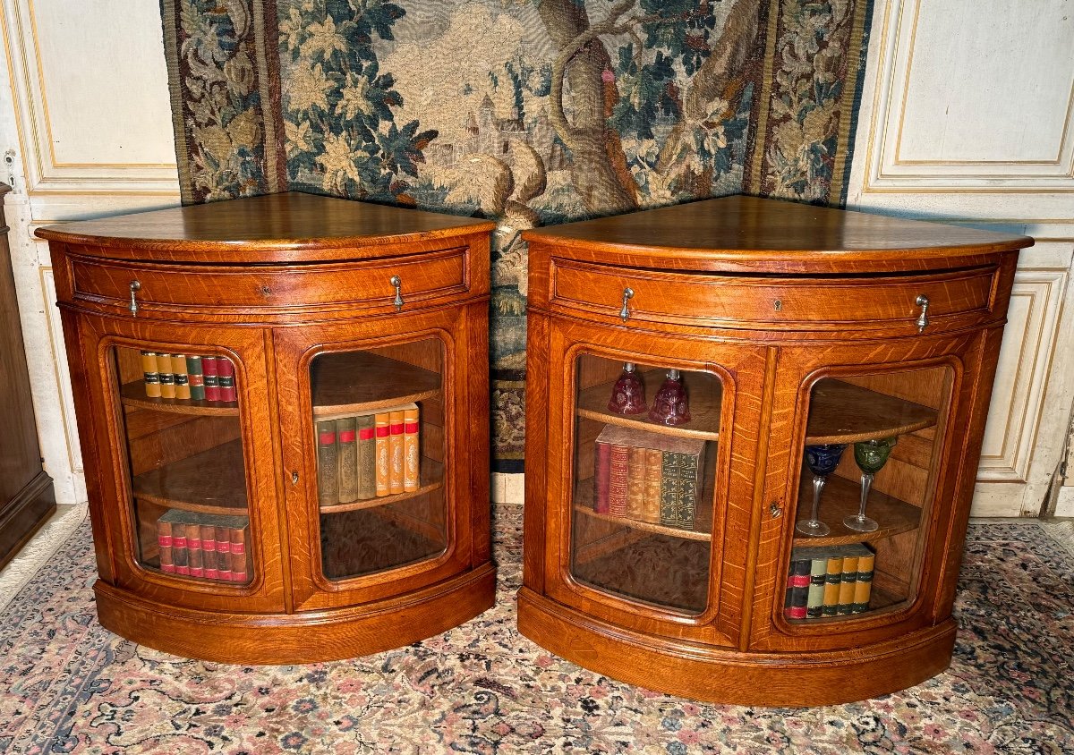 Pair Of 19th Century Oak Glazed Corner Cupboards 