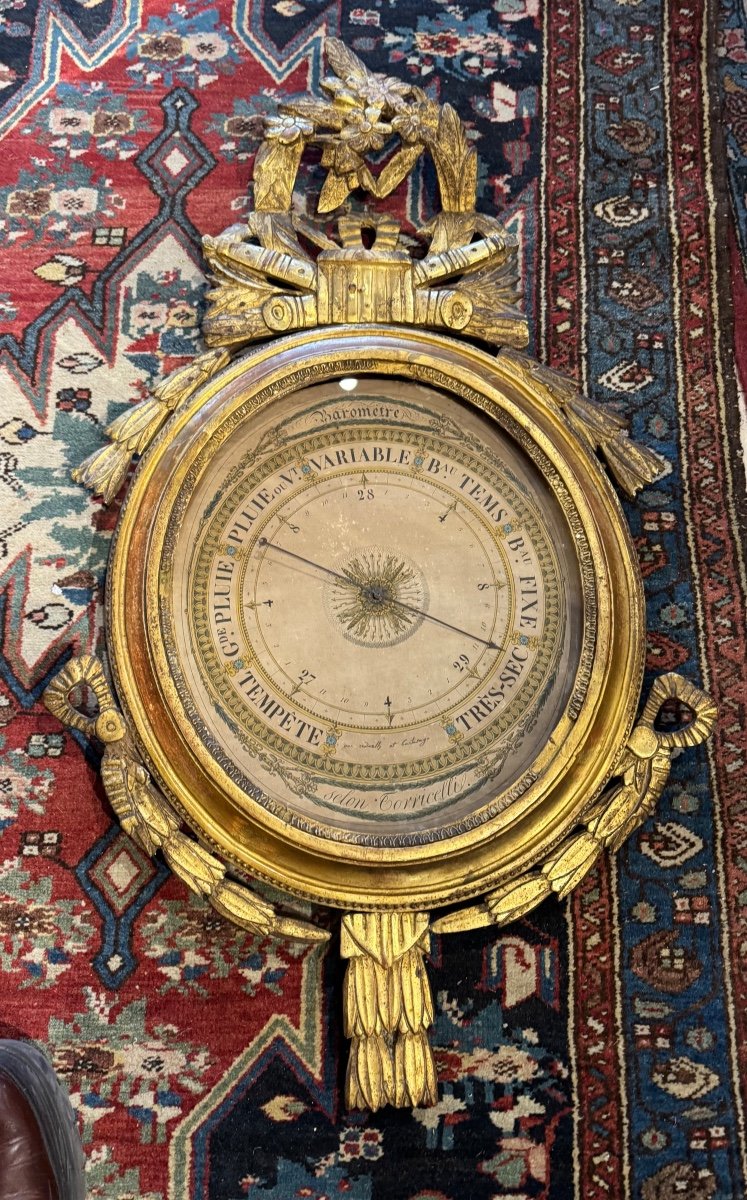 18th Century Louis XVI Gilded Wood Barometer -photo-2