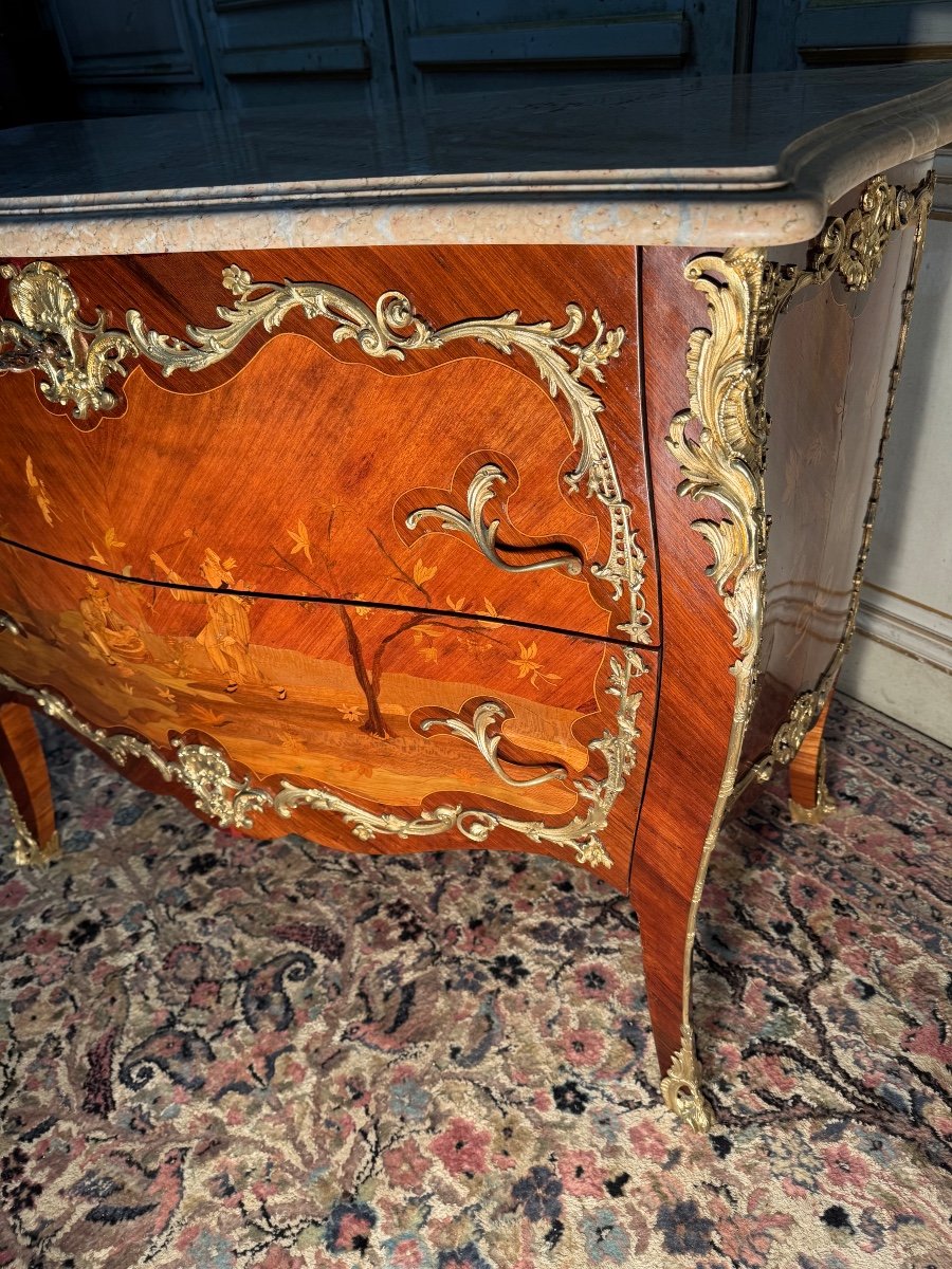 Louis XV Style Chest Of Drawers With Chinese Decor And Fine Bronzes-photo-4