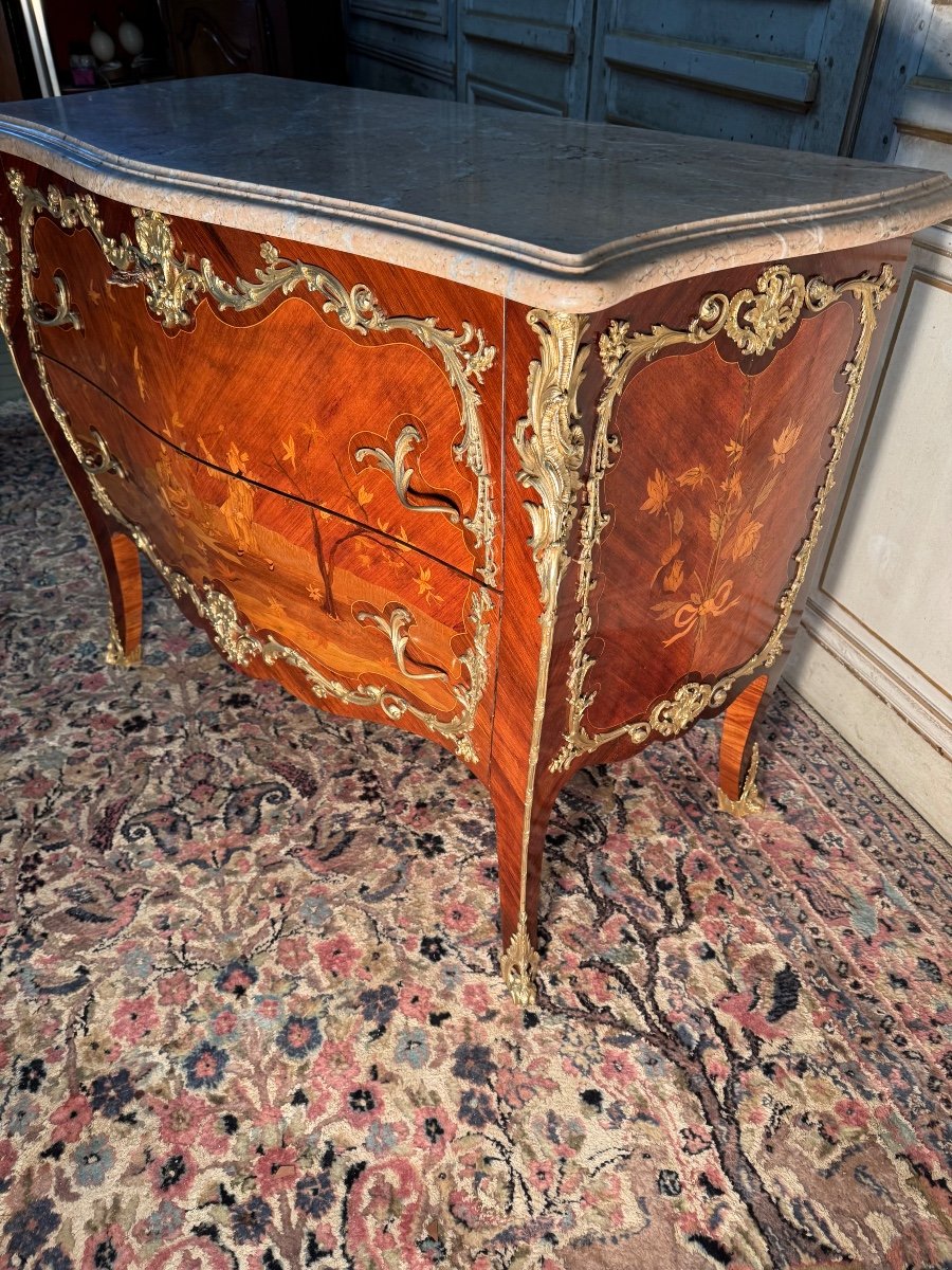 Louis XV Style Chest Of Drawers With Chinese Decor And Fine Bronzes-photo-3