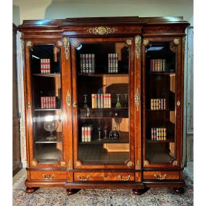 Large Napoleon 3 Library In Precious Wood And Chiseled Bronzes