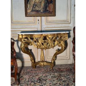 Console En Bois Doré Et Sculpté D époque Louis XV 18 Eme Siècle 