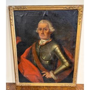 Tableau Portrait Hst Ancêtre En Armure 17’eme 