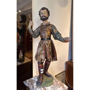 Large Wooden Sculpture Saint Verny Patron Saint Of Winegrowers 19th Century 