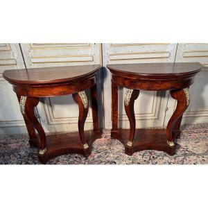 Pair Of Mahogany Consoles From The Napoleon 1st Period 