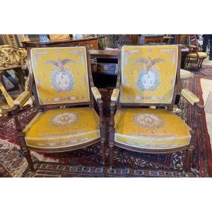 Pair Of Louis XVI Mahogany And Bronze Armchairs