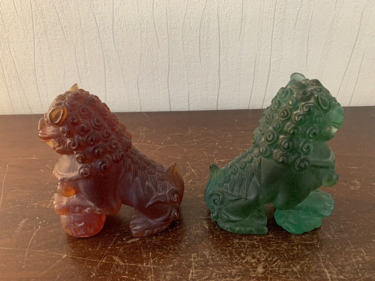 Pair Of Daum Crystal Fao Dogs-photo-4