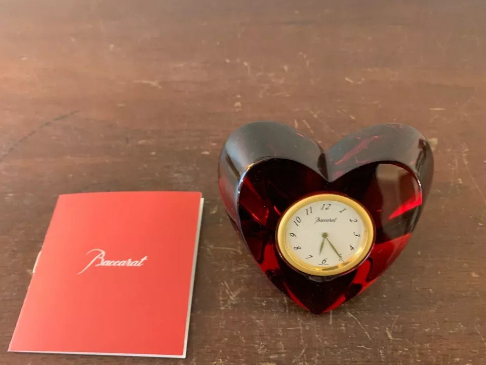 Red Heart Clock In Baccarat Crystal