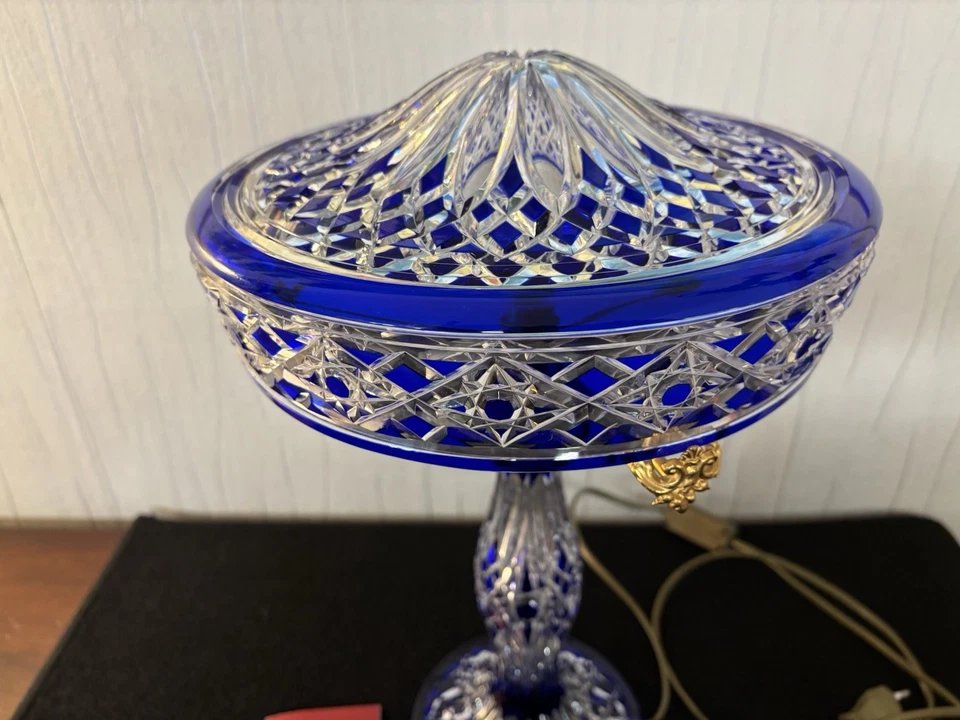 Baccarat Crystal Blue Overlay Crystal Table Lamp-photo-4