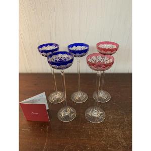 5 VERRES A LIQUEUR OVERLAY EN CRISTAL DE BACCARAT